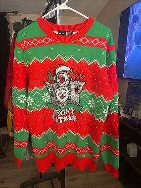 MAD Engine Red & Green Meowy Catmas Crewneck Sweater